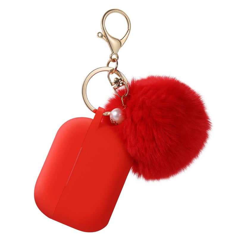 Cypher.V Protective Case Cover for Airpods Pro Charging Case, Upgraded Air Pods Silicone Case Skin with Soft Cute Fluffy Ball Pom Pom Keychain Kit (A, Red) - Image 1